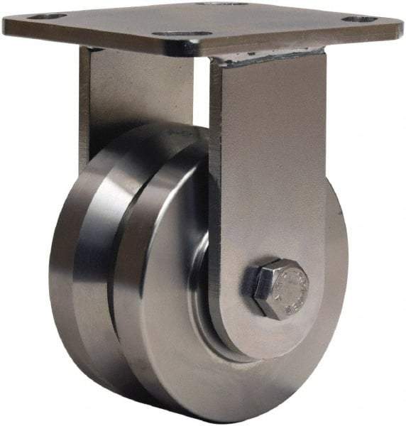 Hamilton - 4" Diam x 2" Wide, Stainless Steel Rigid Caster - 850 Lb Capacity, Top Plate Mount, 4" x 4-1/2" Plate, Stainless Steel Precision Ball Bearing - A1 Tooling