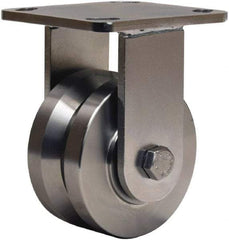 Hamilton - 4" Diam x 2" Wide, Stainless Steel Rigid Caster - 850 Lb Capacity, Top Plate Mount, 4" x 4-1/2" Plate, Delrin Bearing - A1 Tooling