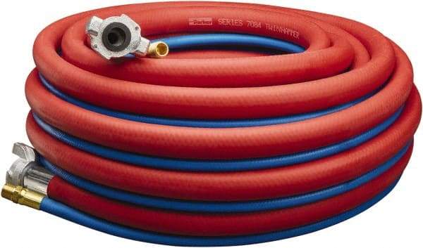 Parker - 3/4" ID 50' Long Jackhammer Hose - Universal Style Coupling (Air Hose)/Male NPT (Water Hose) Ends, 300 Working psi, -40 to 212°F, 3/4 x 3/8" Fitting, Red & Blue - A1 Tooling