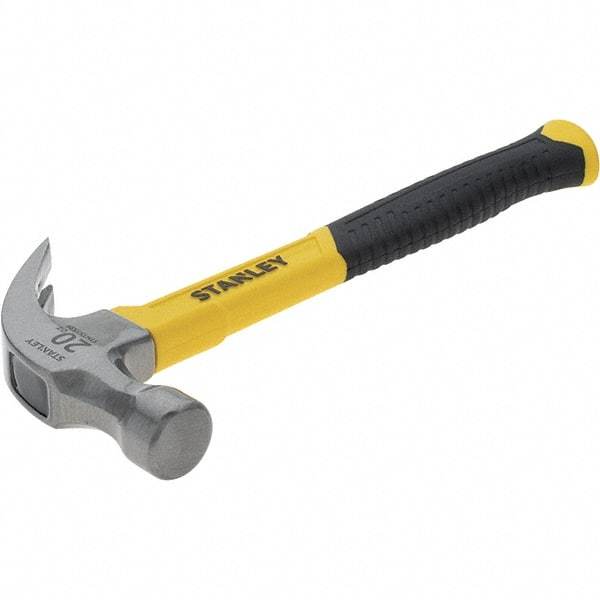 Stanley - 20 oz Head, Straight Rip Claw Hammer - 12.8" OAL, Steel Head, 1.18" Face Diam, Smooth Face, Fiberglass Handle with Grip - A1 Tooling