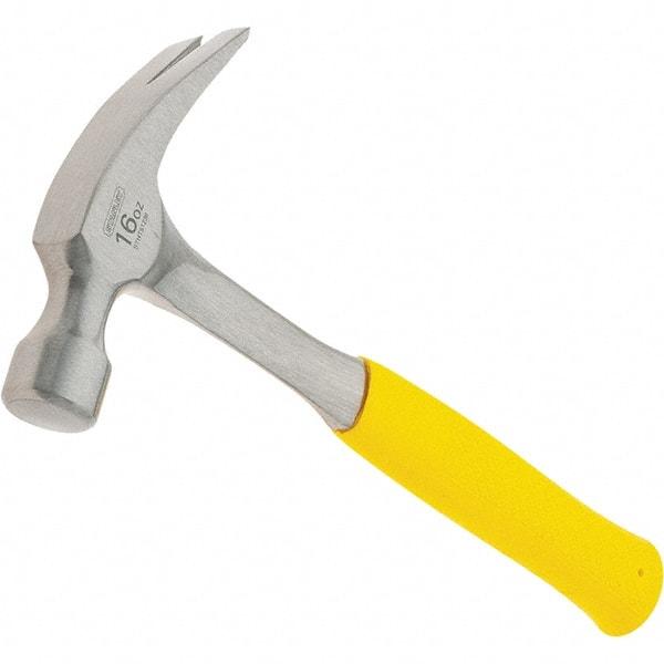 Stanley - 16 oz Head, Curved Claw Hammer - 12.8" OAL, Steel Head, 1.1" Face Diam, Smooth Face, Steel Handle with Grip - A1 Tooling