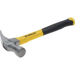 Stanley - 20 oz Head, Curved Claw Hammer - 12.83" OAL, Steel Head, 1.18" Face Diam, Smooth Face, Fiberglass Handle with Grip - A1 Tooling