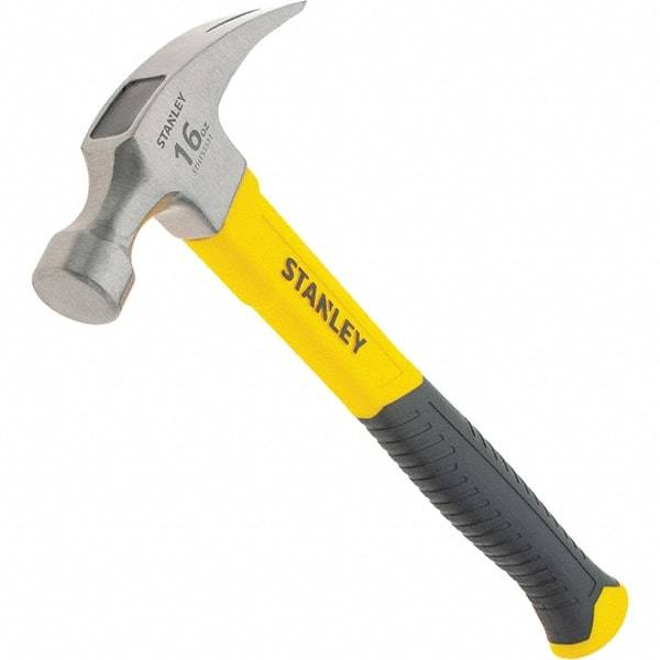 Stanley - 16 oz Head, Straight Rip Claw Hammer - 12.8" OAL, Steel Head, 1.1" Face Diam, Smooth Face, Fiberglass Handle with Grip - A1 Tooling