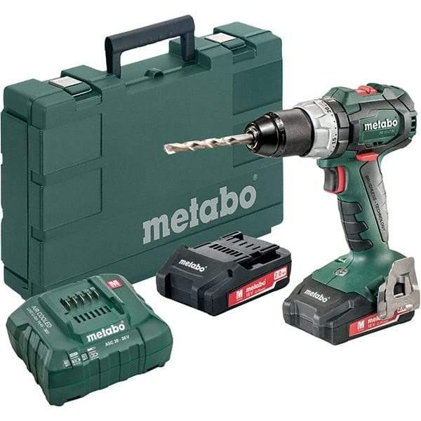 Metabo - 18 Volt 1/16 to 1/2" Keyless Chuck Cordless Hammer Drill - 31950 BPM, 600 to 2,100 RPM, Reversible, Pistol Grip Handle - A1 Tooling