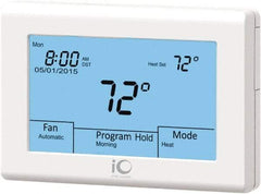 iO HVAC Controls - 41 to 122°F, Heat Pump (3 Heat, 2 Cool), Multi-Stage (2 Heat, 2 Cool), Digital Touchscreen Programmable Thermostat - 24 Volts, 1-1/4" Inside Depth x 3-3/4" Inside Height x 5-3/4" Inside Width, 2 Screw Mount, SPDT Switch - A1 Tooling