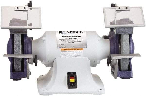 Palmgren - 8" Wheel Diam x 1" Wheel Width, 1 hp Grinder - 5/8" Arbor Hole Diam, 1 Phase, 3,450 Max RPM, 115/230 Volts - A1 Tooling