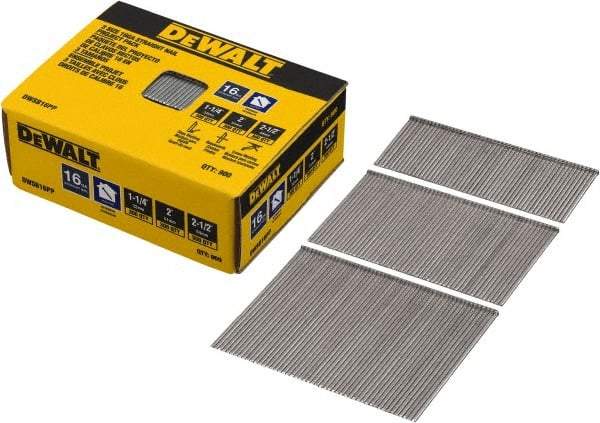 DeWALT - 16 Gauge 2-1/2" Long Finishing Nails for Power Nailers - Steel, Bright Finish, Smooth Shank, Angled Stick Collation, Round Head, Chisel Point - A1 Tooling