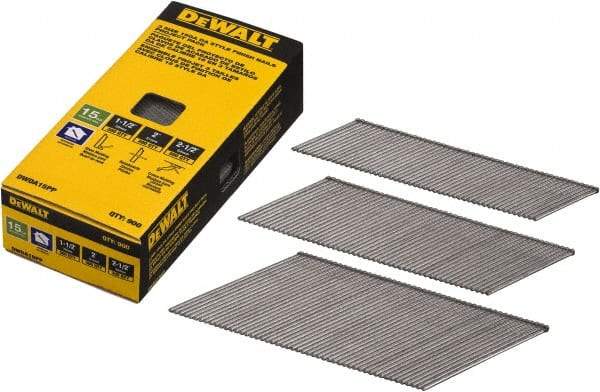 DeWALT - 15 Gauge 2-1/2" Long Finishing Nails for Power Nailers - Steel, Bright Finish, Smooth Shank, Angled Stick Collation, Round Head, Chisel Point - A1 Tooling