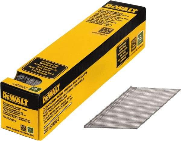 DeWALT - 15 Gauge 2-1/2" Long Finishing Nails for Power Nailers - Steel, Galvanized Finish, Smooth Shank, Angled Stick Collation, Round Head, Chisel Point - A1 Tooling