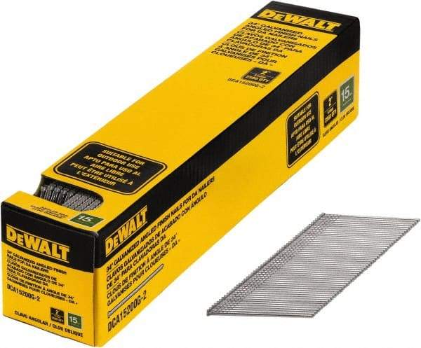 DeWALT - 15 Gauge 2" Long Finishing Nails for Power Nailers - Steel, Galvanized Finish, Smooth Shank, Angled Stick Collation, Round Head, Chisel Point - A1 Tooling