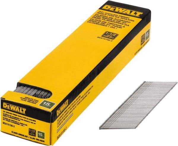 DeWALT - 15 Gauge 1-1/2" Long Finishing Nails for Power Nailers - Steel, Bright Finish, Smooth Shank, Angled Stick Collation, Round Head, Chisel Point - A1 Tooling