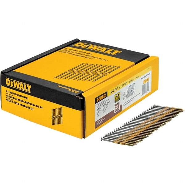 DeWALT - 12 Gauge 2.38" Long Framing Nails for Power Nailers - Steel, Galvanized Finish, Ring Shank, Angled Stick Collation, Round Head - A1 Tooling