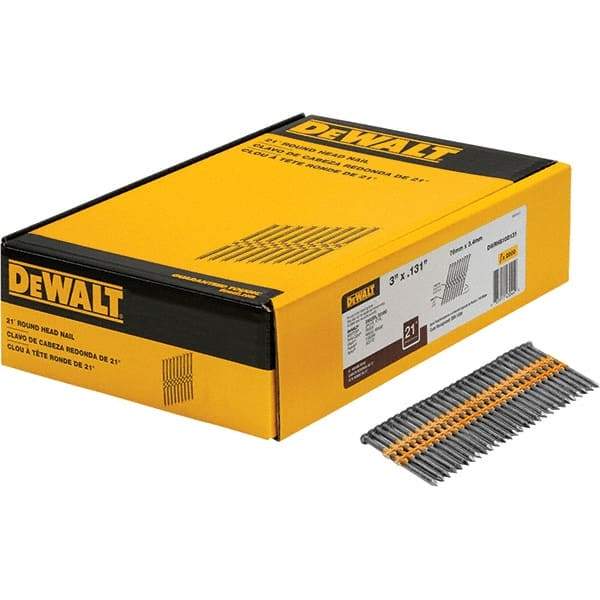 DeWALT - 9 Gauge 3" Long Framing Nails for Power Nailers - Steel, Bright Finish, Smooth Shank, Angled Stick Collation, Round Head - A1 Tooling