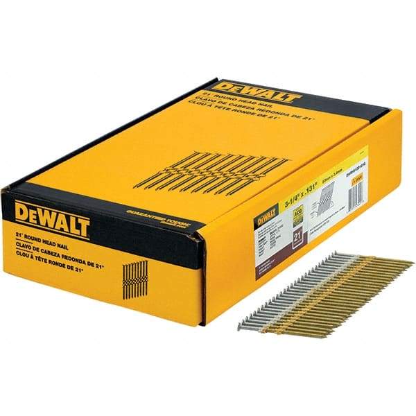 DeWALT - 9 Gauge 3-1/4" Long Framing Nails for Power Nailers - Steel, Galvanized Finish, Smooth Shank, Angled Stick Collation, Round Head - A1 Tooling