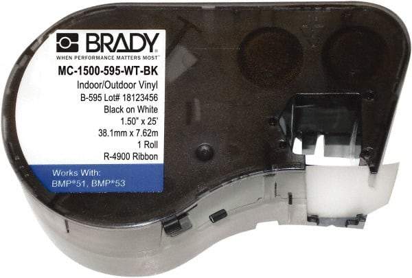 Brady - 1-1/2" Wide, Black & White Vinyl Labels - For BMP51 Label Printer, BMP53 Label Printer - A1 Tooling