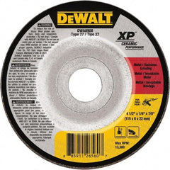 DeWALT - 24 Grit, 4-1/2" Wheel Diam, 7/8" Arbor Hole, Type 27 Depressed Center Wheel - Coarse/Medium Grade, Ceramic, N Hardness, 13,300 Max RPM - A1 Tooling