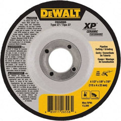 DeWALT - 24 Grit, 4-1/2" Wheel Diam, 7/8" Arbor Hole, Type 27 Depressed Center Wheel - Coarse/Medium Grade, Ceramic, N Hardness, 13,300 Max RPM - A1 Tooling