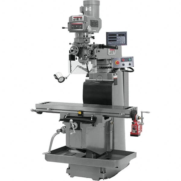 Jet - 54" Table Width x 12" Table Length, Variable Speed Pulley Control, 3 Phase Knee Milling Machine - R8 Spindle Taper, 5 hp - A1 Tooling