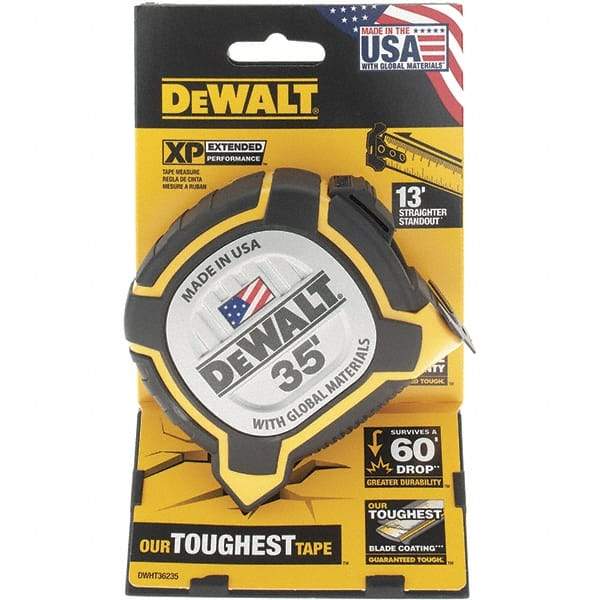 DeWALT - 35' x 1-1/4" Yellow Steel Blade Tape Measure - 1/16" Graduation, Yellow/Black ABS Plastic Case - A1 Tooling