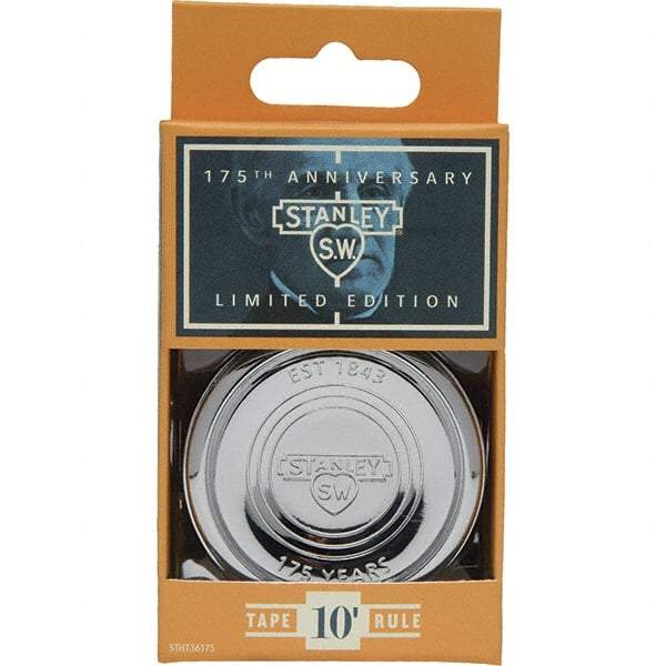 Stanley - 10' x 1/2" 175th Anniversary Tape Measure - 1/16" Graduation, Silver Die-Cast Case - A1 Tooling