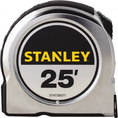 Stanley - 25' x 1" Yellow Steel Blade Tape Measure - 1/16" Graduation, Chrome ABS Plastic Case - A1 Tooling