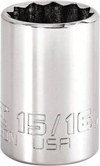 Proto - 15/16", 3/8" Drive, Intermediate Hand Socket - 12 Points, 1-47/64" OAL, Steel, Full Polish Finish - A1 Tooling