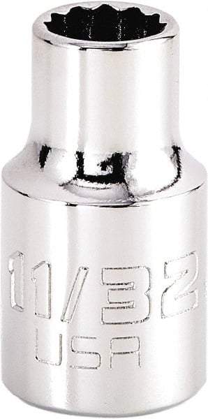 Proto - 11/32", 3/8" Drive, Intermediate Hand Socket - 12 Points, 1-15/64" OAL, Steel, Full Polish Finish - A1 Tooling