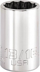 Proto - 13/16", 3/8" Drive, Intermediate Hand Socket - 12 Points, 1-47/64" OAL, Steel, Full Polish Finish - A1 Tooling