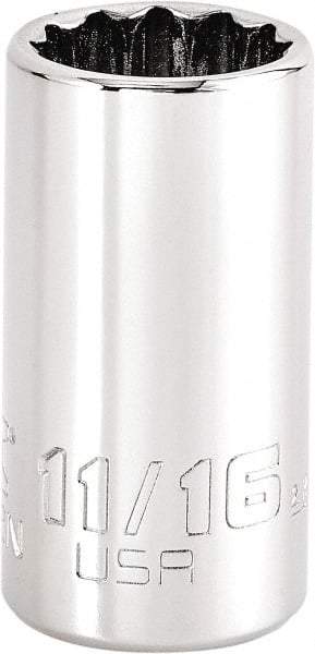 Proto - 11/16", 3/8" Drive, Intermediate Hand Socket - 12 Points, 1-47/64" OAL, Steel, Full Polish Finish - A1 Tooling