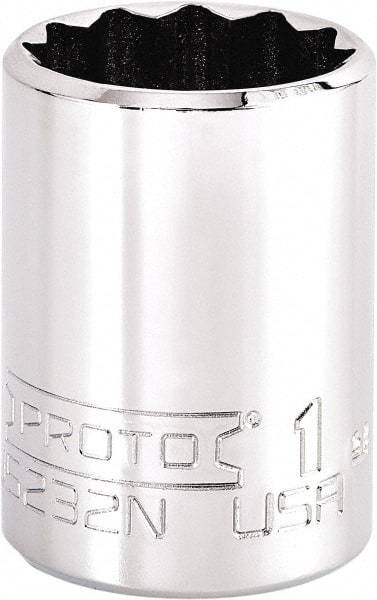 Proto - 1", 3/8" Drive, Intermediate Hand Socket - 12 Points, 1-47/64" OAL, Steel, Full Polish Finish - A1 Tooling