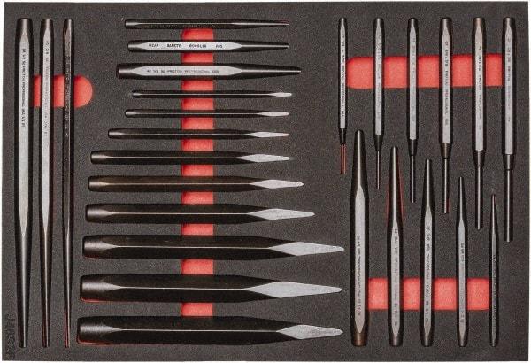 Proto - 26 Piece Diamont Point Chisel, Cold Chisel, Solid, Pin & Center Punch Set - 1/4 to 1-3/16" Chisel, 1/16 to 3/8" Punch - A1 Tooling