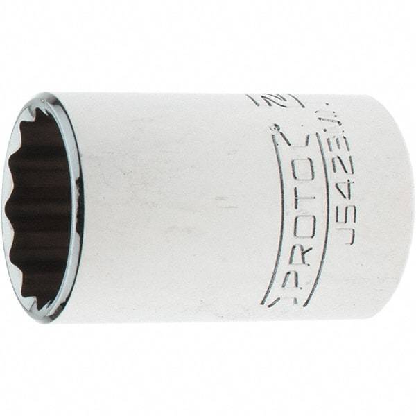 Proto - 1/2" Drive, Standard Hand Socket - 12 Points, 1-13/16" OAL, Steel, Chrome Finish - A1 Tooling