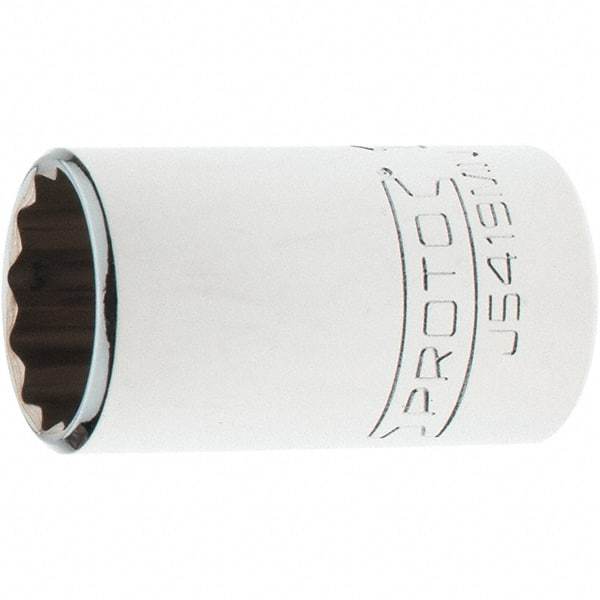 Proto - 1/2" Drive, Standard Hand Socket - 12 Points, 1-3/4" OAL, Steel, Chrome Finish - A1 Tooling