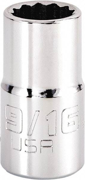 Proto - 9/16", 1/2" Drive, Standard Hand Socket - 12 Points, 1-5/8" OAL, Steel, Chrome Finish - A1 Tooling