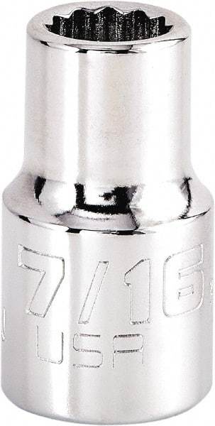 Proto - 7/16", 1/2" Drive, Standard Hand Socket - 12 Points, 1-17/32" OAL, Steel, Chrome Finish - A1 Tooling