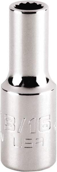 Proto - 3/16", 1/4" Drive, Standard Hand Socket - 12 Points, 1-15/64" OAL, Steel, Chrome Finish - A1 Tooling