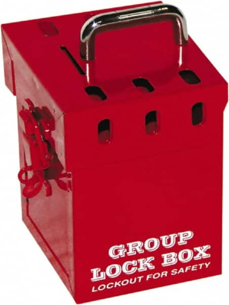 NMC - 10" Deep x 4-1/2" Wide x 6" High, Portable Group Lockout Box - Red, 7 Padlocks - A1 Tooling