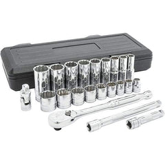 GearWrench - 22 Piece 3/8" Drive Chrome Finish Deep Well Socket Set - 12 Points, 3/8" to 7/8" Range, Inch/Metric Measurement Standard - A1 Tooling