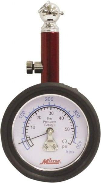 Milton - 0 to 60 psi Dial Ball Tire Pressure Gauge - 2 psi Resolution - A1 Tooling