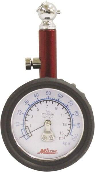 Milton - 0 to 15 psi Dial Ball Tire Pressure Gauge - 0.5 psi Resolution - A1 Tooling