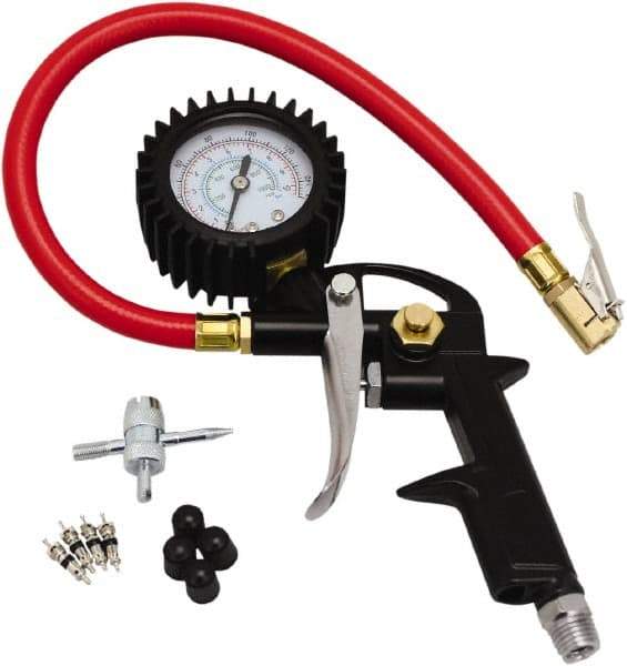 Milton - 0 to 150 psi Dial Easy-Clip Tire Pressure Gauge - 13' Hose Length, 2 psi Resolution - A1 Tooling