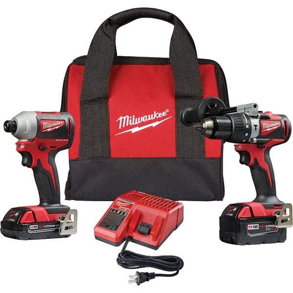 Milwaukee Tool - 18 Volt Cordless Tool Combination Kit - Includes 1/2" Brushless Hammer Drill/Driver & Brushless 1/4" Impact Driver, Lithium-Ion Battery Included - A1 Tooling