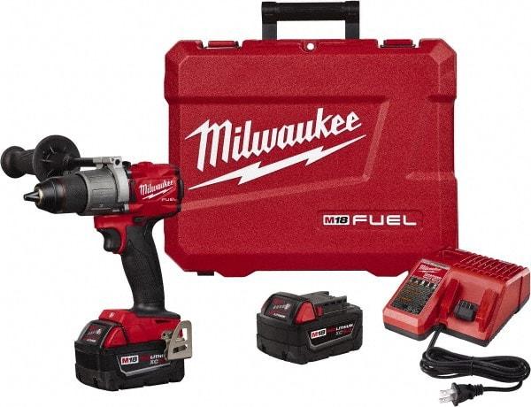 Milwaukee Tool - 18 Volt 1/2" Chuck Pistol Grip Handle Cordless Drill - 0-550 & 0-2000 RPM, Single-Sleeve Ratcheting Chuck, Reversible, 2 Lithium-Ion Batteries Included - A1 Tooling