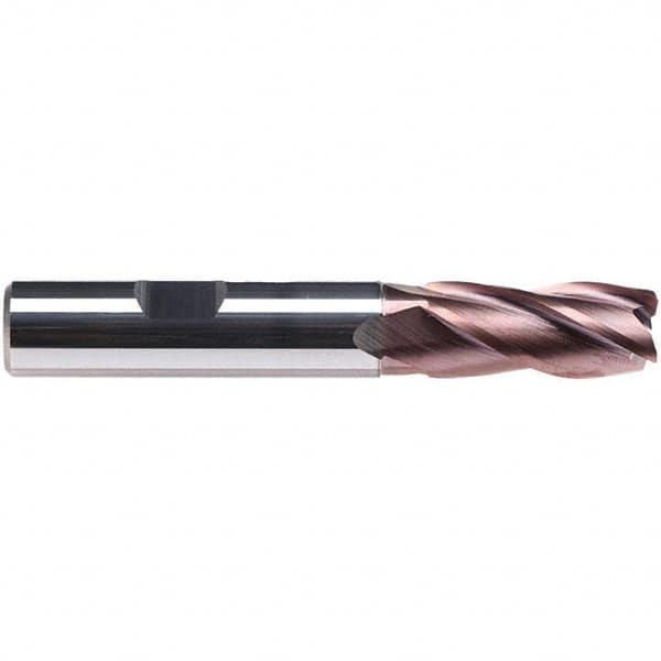 Emuge - 5mm Diam, 9mm LOC, 4 Flute Solid Carbide Roughing & Finishing End Mill - TiAlN Finish, 54mm OAL, 6mm Shank Diam, Weldon Shank, 38° Helix, Centercutting, Long Length - A1 Tooling