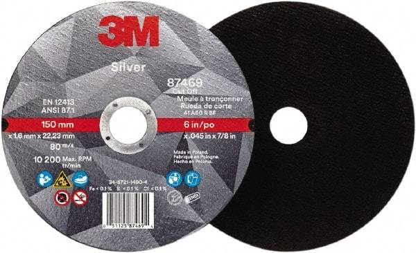 3M - 6" Ceramic Cutoff Wheel - 0.045" Thick, 7/8" Arbor, Use with Angle Grinders - A1 Tooling