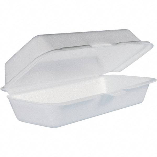 DART - 7-1/10 x 3-4/5 x 2-3/10" Foam Hot Dog Container with Hinged Lid - White - A1 Tooling