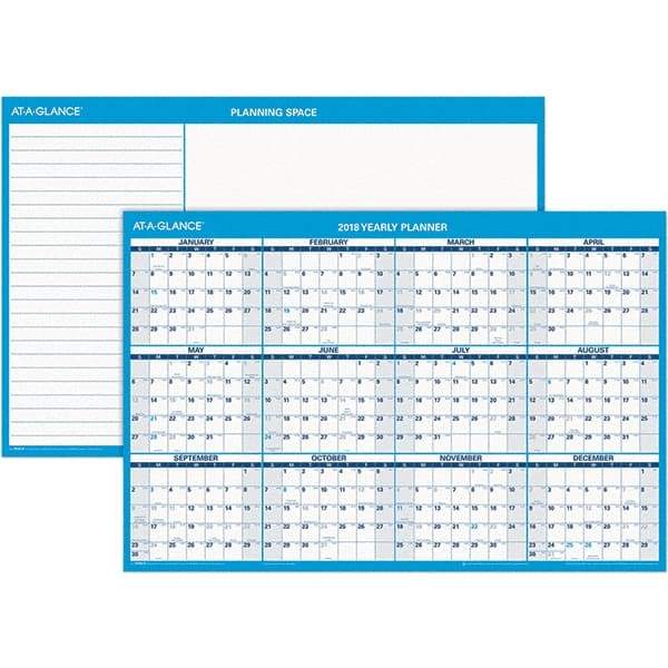 AT-A-GLANCE - 1 Sheet, 36 x 24", Erasable Wall Calendar - Blue & White - A1 Tooling