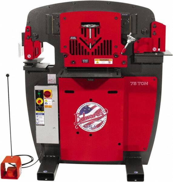 Edwards Manufacturing - 10" Throat Depth, 75 Ton Punch Pressure, 1-1/16" in 7/8" Punch Capacity Ironworker - 7-1/2 hp, 3 Phase, 230 Volts, 50" Wide x 60-1/4" High x 45" Deep - A1 Tooling