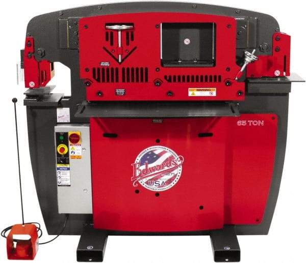 Edwards Manufacturing - 9-3/4" Throat Depth, 65 Ton Punch Pressure, 1-1/16" in 3/4" Punch Capacity Ironworker - 7-1/2 hp, 3 Phase, 460 Volts, 50" Wide x 60-1/4" High x 45" Deep - A1 Tooling