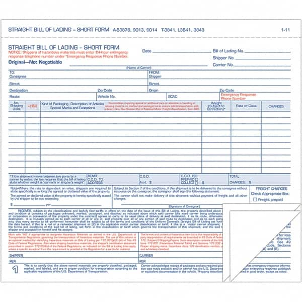 TOPS - 250 Sheet, 7-7/16 x 8-/2", Hazardous Material Short Forms - Blue & White - A1 Tooling